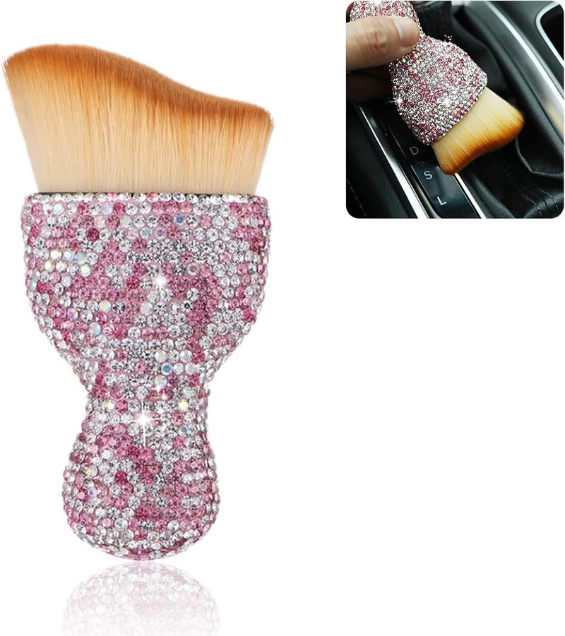 NGHEY 1 PC Bling Car Interior Dust Brush, Rhinestones Auto Scratch Free Detailing Brush, Soft Car Interior Cleaning Brush Accessories for Automotive Dashboard, Air Conditioner Vents, Computer (Pink) - Image 1