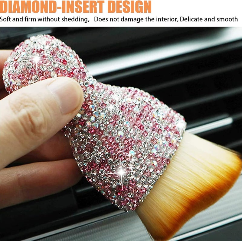 NGHEY 1 PC Bling Car Interior Dust Brush, Rhinestones Auto Scratch Free Detailing Brush, Soft Car Interior Cleaning Brush Accessories for Automotive Dashboard, Air Conditioner Vents, Computer (Pink) - Image 4