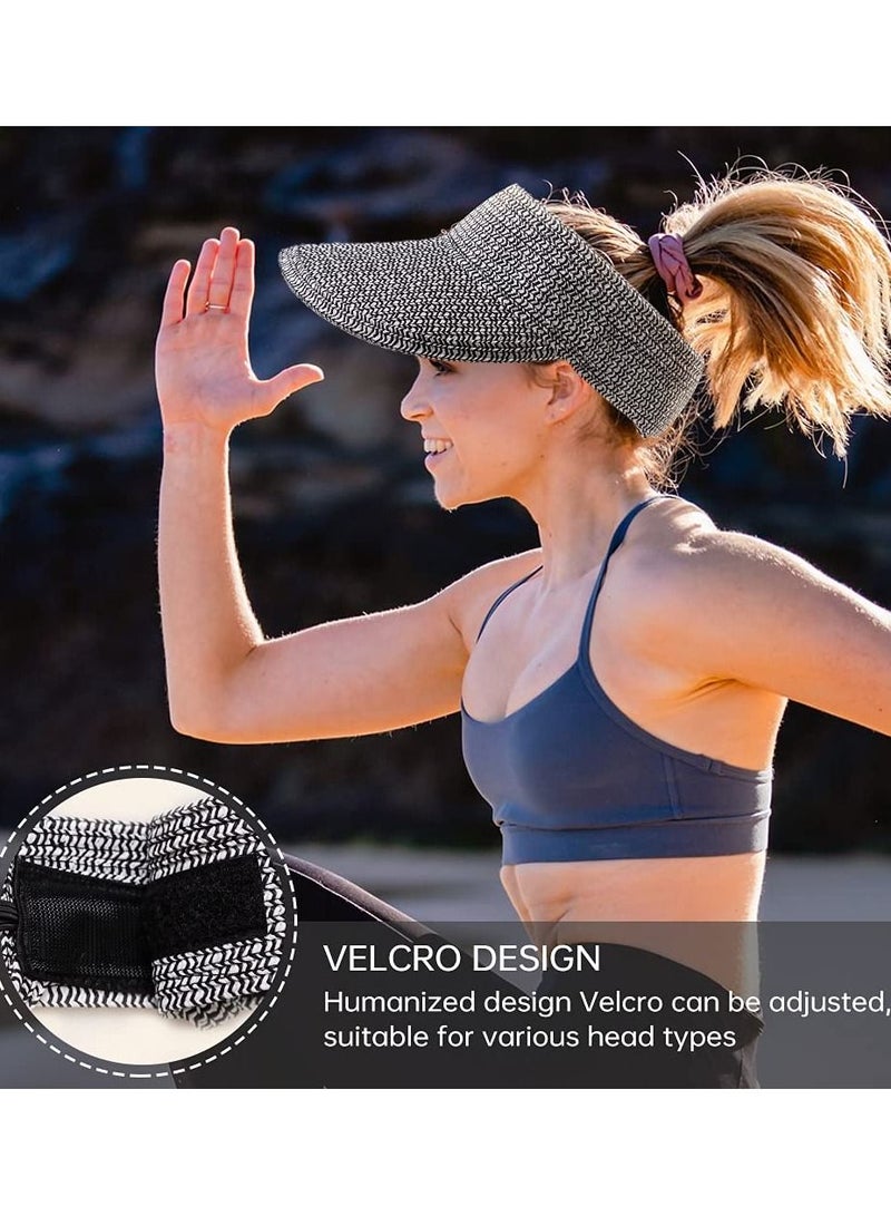 KASTWAVE Summer Visors Women Summer Sun Hat Lady's Portable Beach Visor Bowknot Straw Hat - Image 2