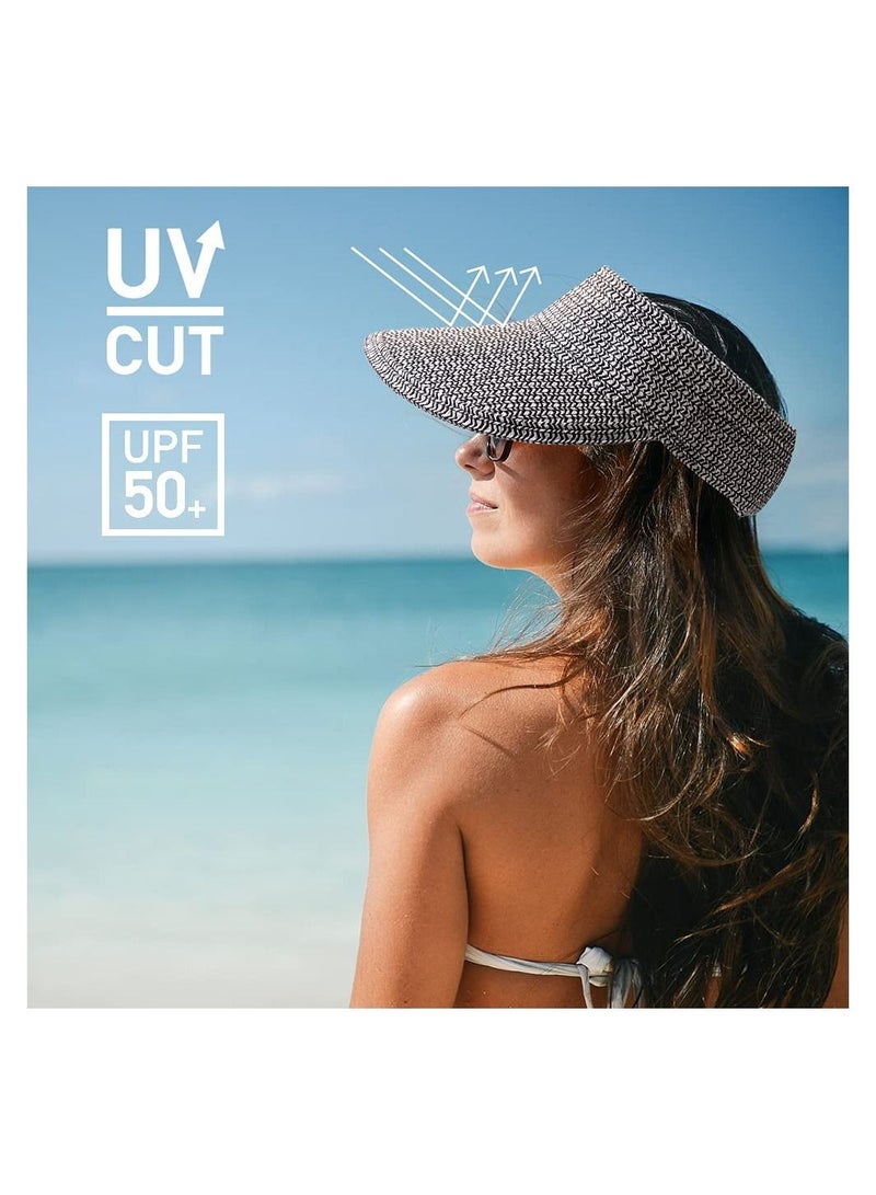 KASTWAVE Summer Visors Women Summer Sun Hat Lady's Portable Beach Visor Bowknot Straw Hat - Image 3