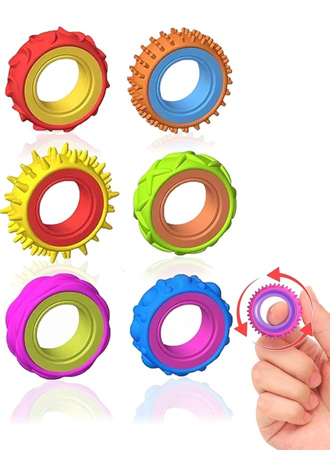 ألعاب فيدجيت، عبوة من 6 ألعاب فيدجيت للكبار والصغار، حلقات دوارة للأصابع بتصميم محكم، لتخفيف التوتر واضطراب فرط الحركة ونقص الانتباه، ألعاب هادئة للأطفال والبالغين في الفصول الدراسية والمكاتب. - Image 1