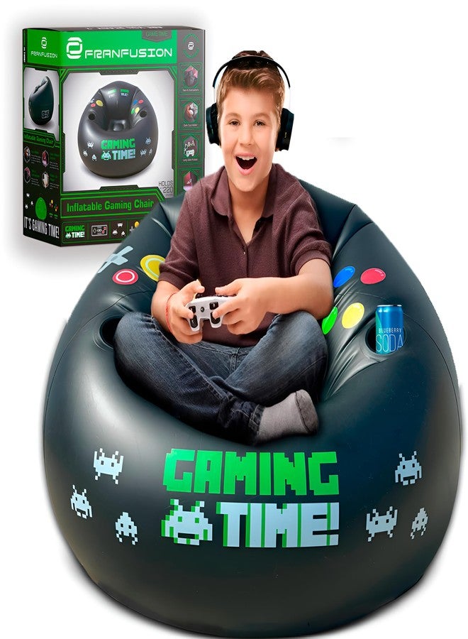 FranFusion Inflatable Gaming Chair for Kids & Teens with Cup Holders and Side Pocket - This Air Gaming Bean Bag Chairs for kids is The Perfect Furniture for Gamer Room Decor - Perfect Gaming Stuff for boys 4-12 - Image 1