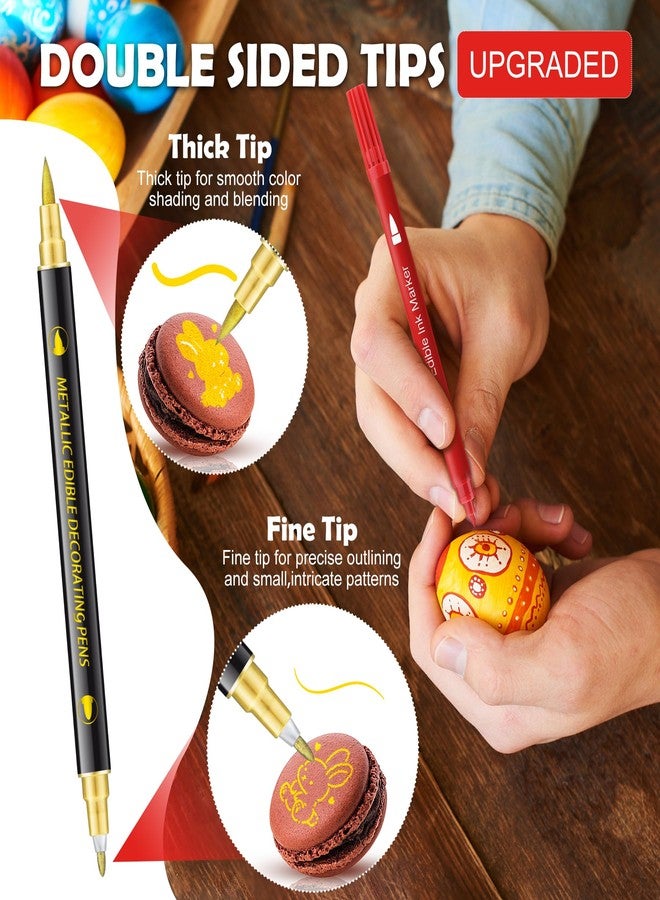 DecorRom Edible Markers for Cookie Decorating, 10Pcs Food Coloring Pens Double Side Food Grade Edible Pens with Fine & Thick Tip for Cakes, Easter Eggs, Fondant, Cookies, Frosting, Painting, Baking, Macarons - Image 5