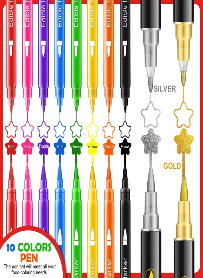 DecorRom Edible Markers for Cookie Decorating, 10Pcs Food Coloring Pens Double Side Food Grade Edible Pens with Fine & Thick Tip for Cakes, Easter Eggs, Fondant, Cookies, Frosting, Painting, Baking, Macarons - Image 2