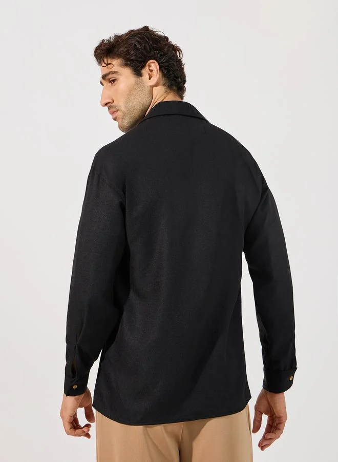 Styli Textured Resort Collar Shirt with Button Placket