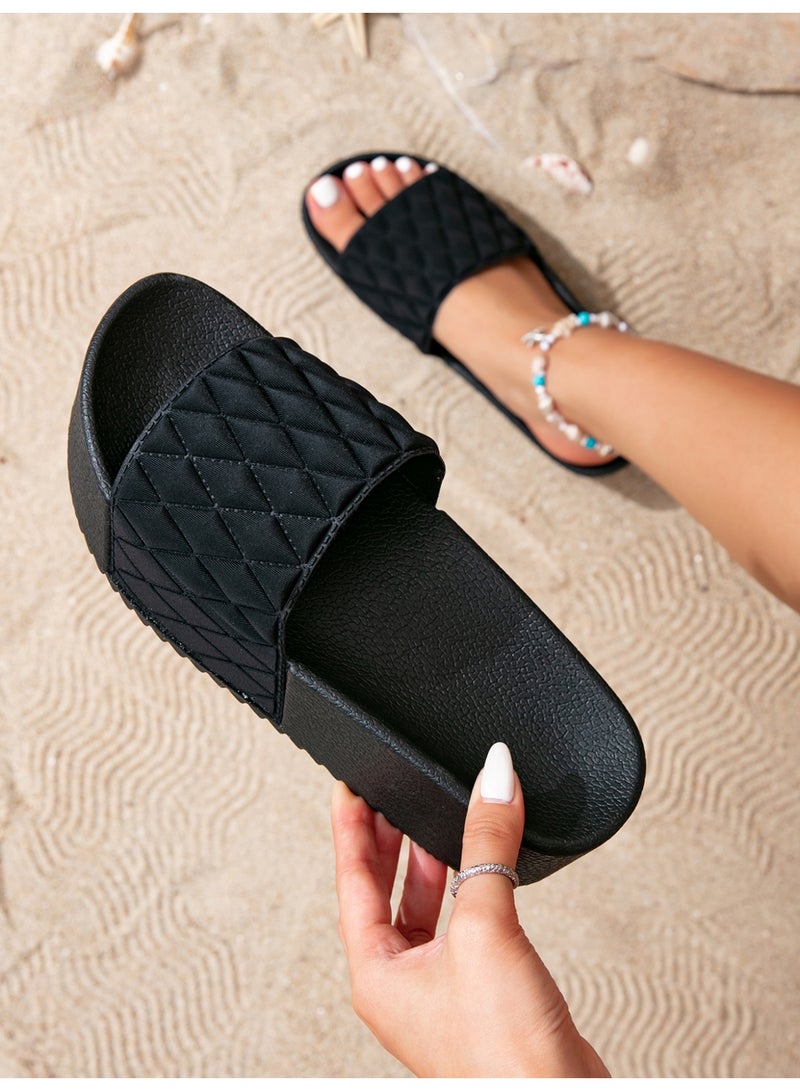 Women's Long Quilted Platform Sandals, Soft Cushioned Sole, Trendy Beach & Everyday Wear - Image 1
