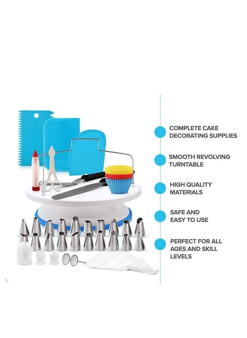 SYOSI Cake Decorating Supplies Kit, 107 pieces - Cake Stand, Disposable and Reusable Piping Bags, Stainless Steel Piping Tips, Silicone Cupcake Molds, Cake Scrapers, Spatulas - Image 2