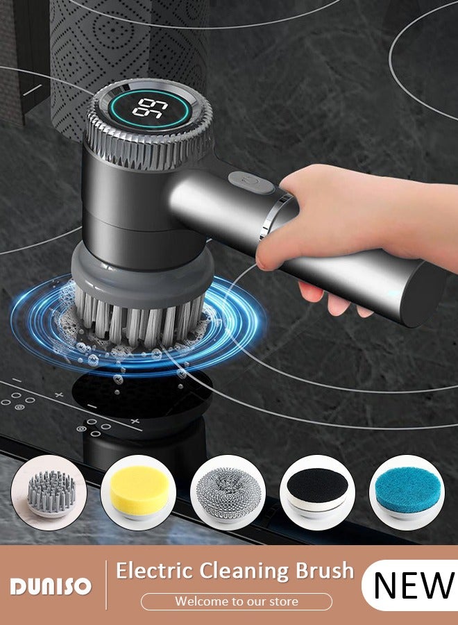 DUNISO Cordless Electric Cleaning Brush, Household Electric Spin Scrubber, Portable Rechargeable Cleaning Brush with 5 Replaceable Brush Heads, Handheld Shower Cleaner Brush for Cleaning Kitchen, Window, Sink, Dish, Grout, Wall, Bathtub  - Image 1