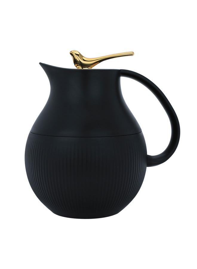 رويال 6 ترمس زجاجي سعة 950 مل جسم بلاستيكي أسود - Image 1