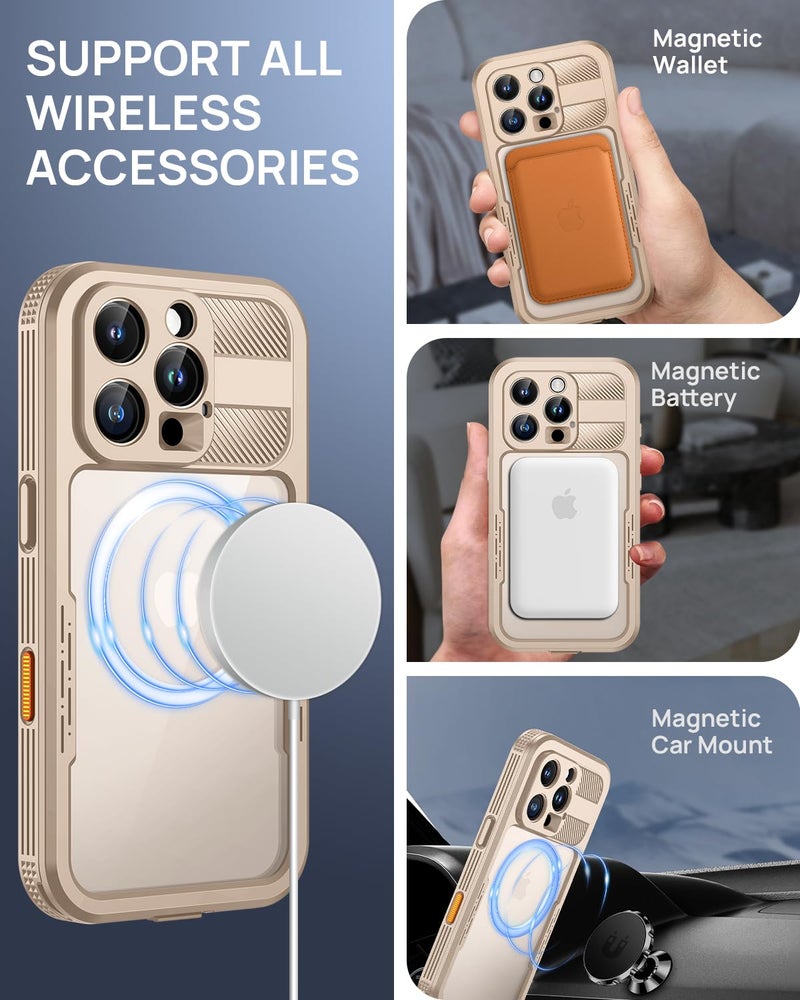 Lanhiem Magnetic for iPhone 16 Pro Max Case, IP68 Waterproof Dustproof Case, [Compatible with Magsafe] [Built-in Screen Protector] Full Body Heavy Duty Rugged Phone Cover 6.9 inch, Desert - Image 4