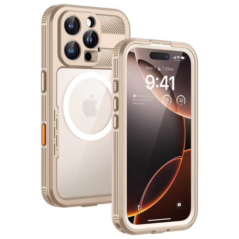 Lanhiem Magnetic for iPhone 16 Pro Max Case, IP68 Waterproof Dustproof Case, [Compatible with Magsafe] [Built-in Screen Protector] Full Body Heavy Duty Rugged Phone Cover 6.9 inch, Desert - Image 1