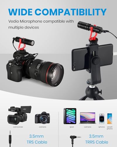 Moukey MCM-1 Camera Microphone, Video Mic with Shock Mount and Windshield, Professional Vlogging Kit for iPhone, Android Smartphone, DSLR Camera & Camcorder, Battery-Free Shotgun Mic - Image 5
