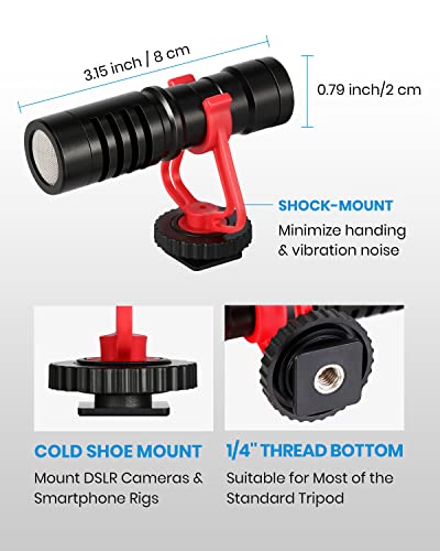 Moukey MCM-1 Camera Microphone, Video Mic with Shock Mount and Windshield, Professional Vlogging Kit for iPhone, Android Smartphone, DSLR Camera & Camcorder, Battery-Free Shotgun Mic - Image 4