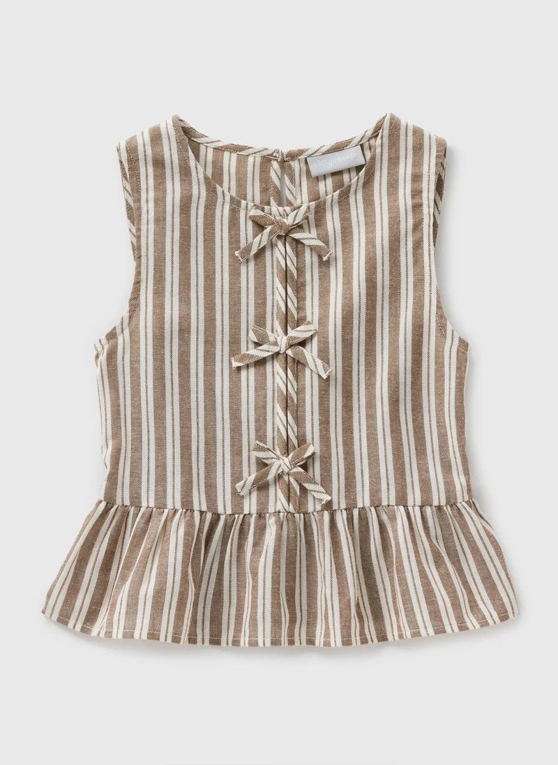 Matalan Girls Brown Stripe Tie Front Top