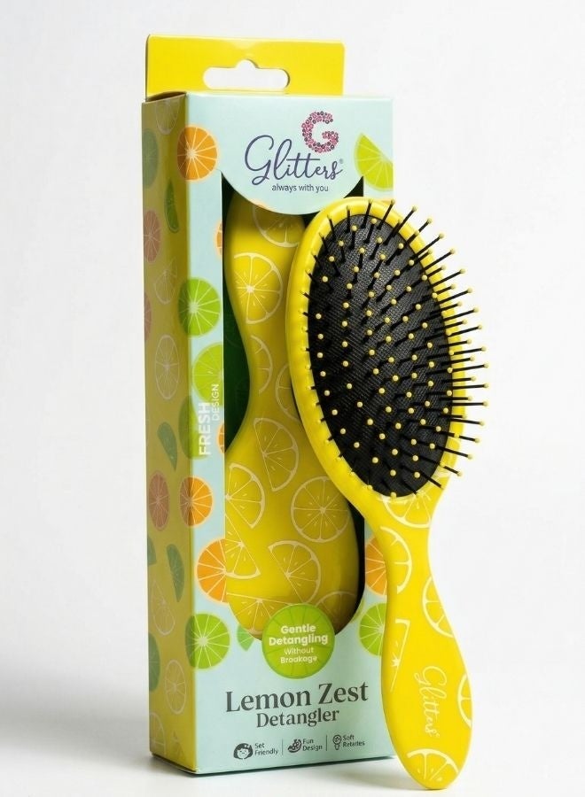 Glitters Lemon Zest Detangler Hairbrush - Gentle Detangling with Anti-Static Finish - Image 1