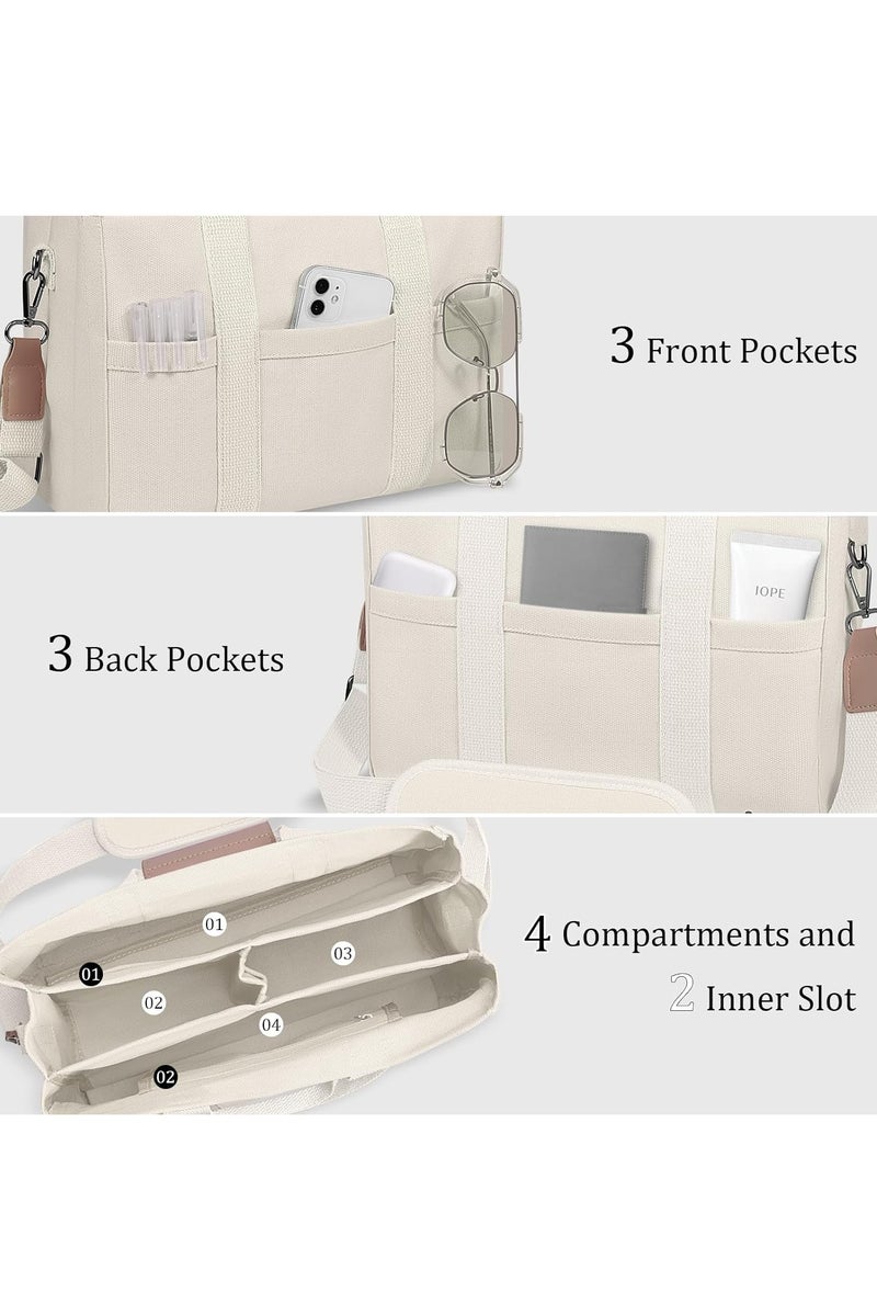 Arabest A Large Capacity Shoulder Bag with Multiple Pockets, Featuring Compartments, a Versatile Tote Bag with Durable Handles, Crossbody Tote Bag for Women Shoulder Handbag Everything Tote Bag with Compartments (Beige) - Image 3