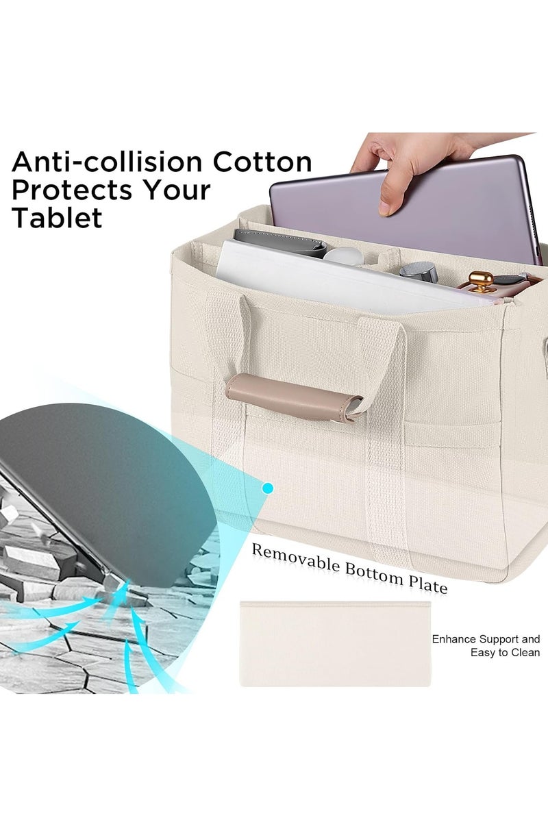 Arabest A Large Capacity Shoulder Bag with Multiple Pockets, Featuring Compartments, a Versatile Tote Bag with Durable Handles, Crossbody Tote Bag for Women Shoulder Handbag Everything Tote Bag with Compartments (Beige) - Image 4