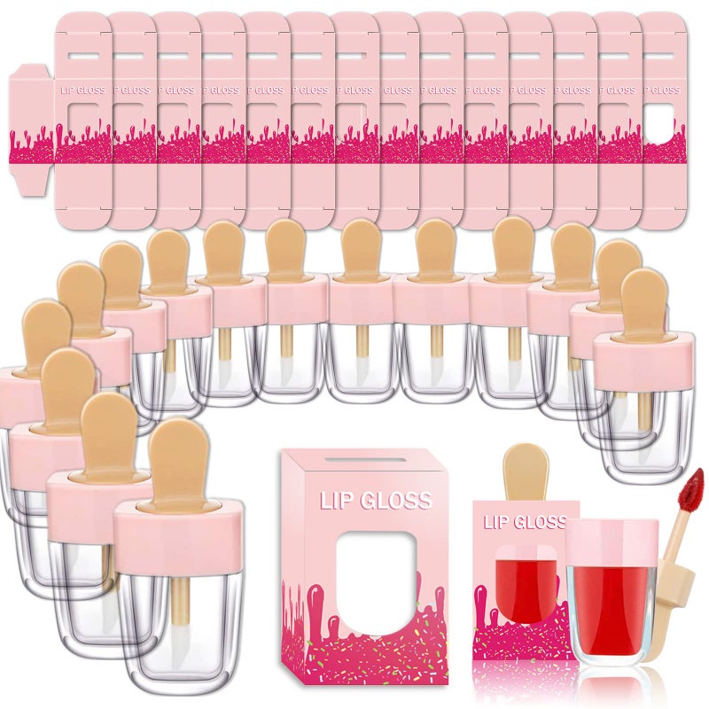 ANZKA ANZKA 15 Pack Icecream Lip Gloss Tube Boxes Packaging, Pink Lip Gloss Boxes for 2.68x1.62 Inch Ice Cream Shaped Empty Lipgloss Tubes, Pink Ice Cream Lip Gloss Tube Bottle Packaging(Not include  - Image 1