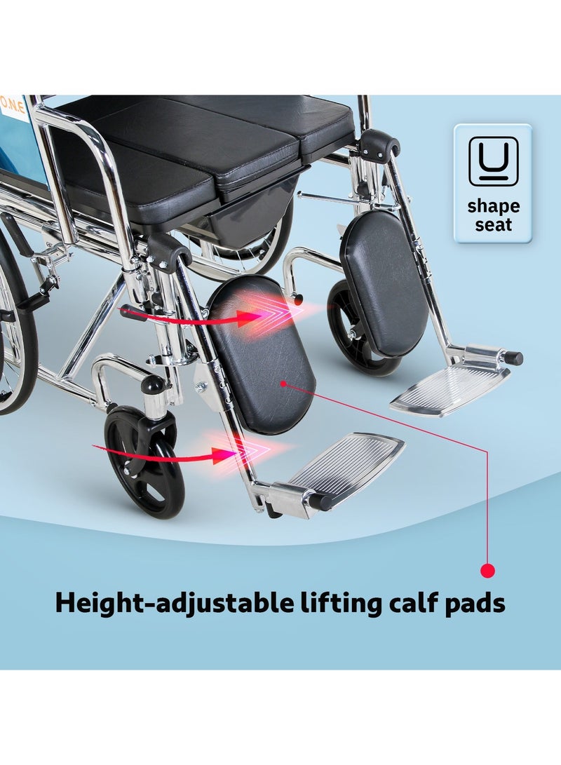 أو . إن . إي كرسي متحرك من الفولاذ O.N.E مع مسند ظهر قابل للإمالة بزاوية 90 درجة إلى 180 درجة للسفر والإقامة للبالغين وكبار السن والمعاقين - Image 4