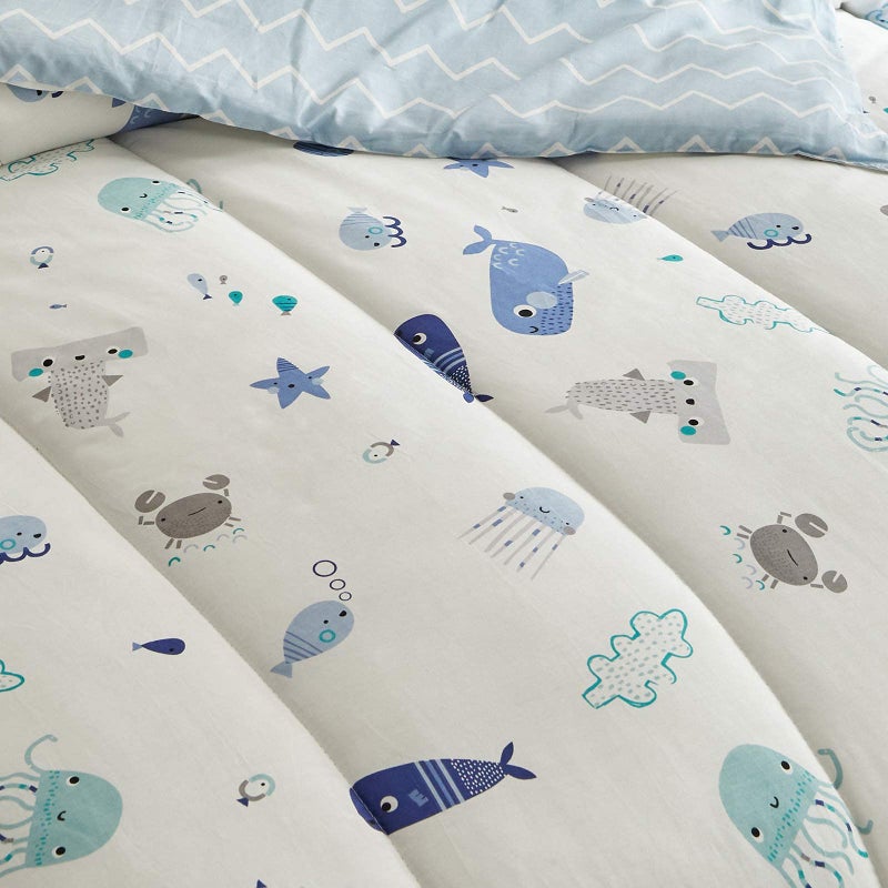 Joyreap 3pcs Premium Cotton Comforter Set for Kids Boys n Girls, Vibrant Ocean Theme Starfish Whale Crab Printed, Skin-Friendly Breathable Bedding Comforter for All Season (Full/Queen, 88x88 inches) - Image 5