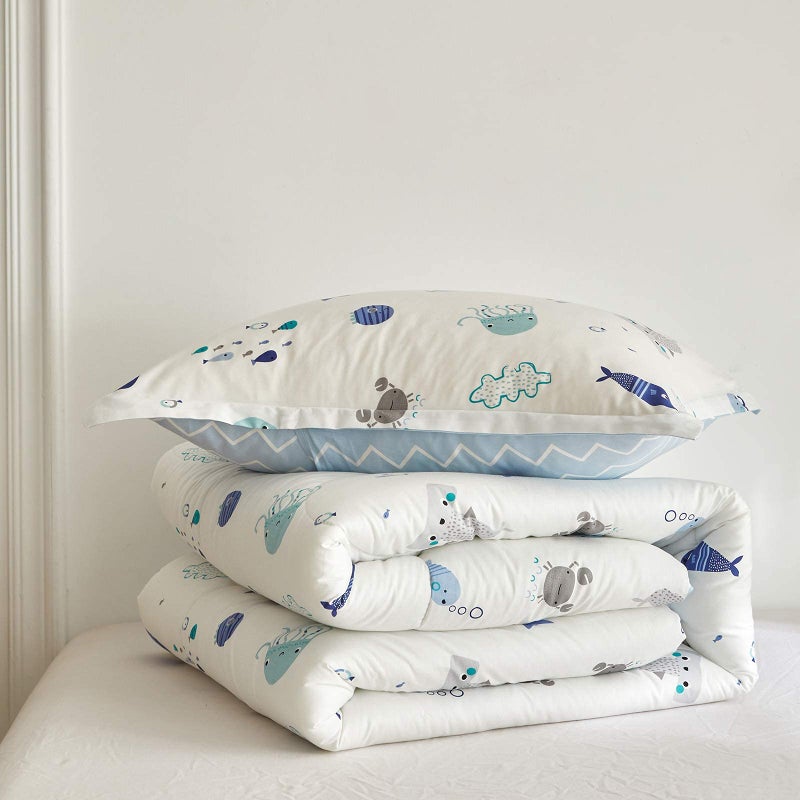 Joyreap 3pcs Premium Cotton Comforter Set for Kids Boys n Girls, Vibrant Ocean Theme Starfish Whale Crab Printed, Skin-Friendly Breathable Bedding Comforter for All Season (Full/Queen, 88x88 inches) - Image 4