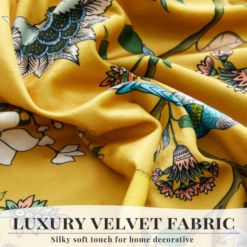MUSSEL Mustard Yellow Luxury Velvet Floral Curtains 84 inches for Living Room,Vintage Victorian Botanical Blackout Curtain Drapes,2 Panels Mid Century Art Deco Bird Flower Window Curtains for Bedroom - Image 4