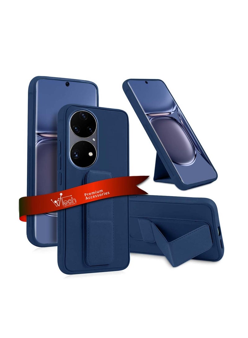 دبليو تيك هواوي P50 برو 4G 2021 قبضة يد قابلة للطي بمسند مغناطيسي وحزام معصم وقبضة إصبع مع غطاء حماية مدمج باللون الأزرق الداكن - Image 1