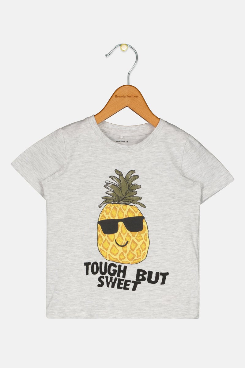 NAME IT تي شيرت قصير الأكمام بطباعة جرافيك للأطفال الأولاد، رمادي - Image 1