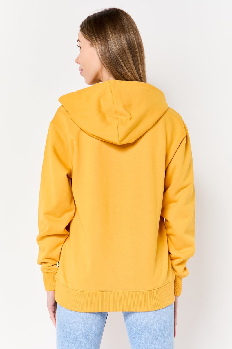 VANS Women Embroidered Logo Long Sleeve Hoodie, Yellow - Image 3