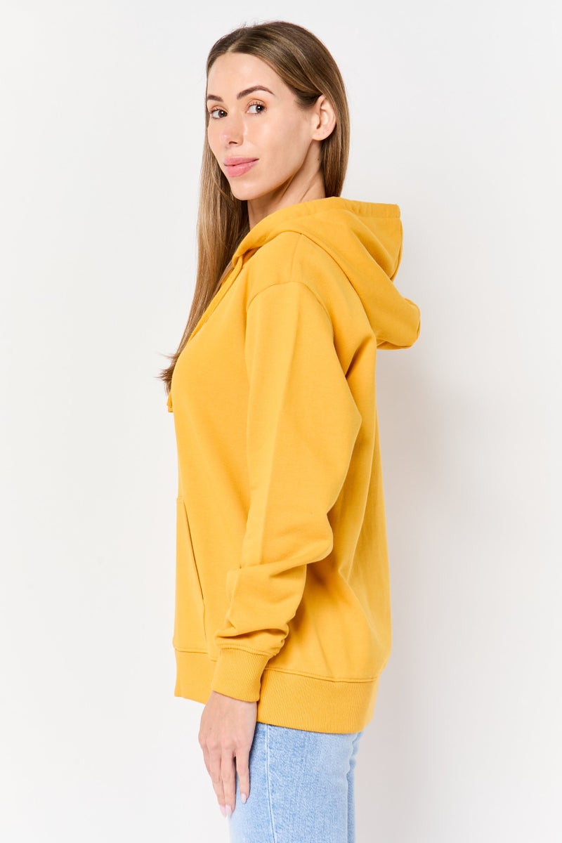 VANS Women Embroidered Logo Long Sleeve Hoodie, Yellow - Image 4