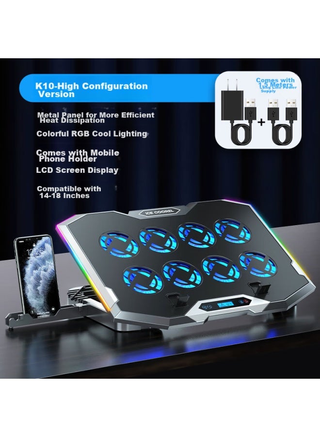 ICE COOREL Kuorui Bingzun K10 Laptop Cooling Pad, Computer Stand, Gaming Laptop Cooling Base, Adjustable Speed Cooling Fan With Rgb Lighting, Suitable For 17-inch Lenovo Alienware Legion - Image 2