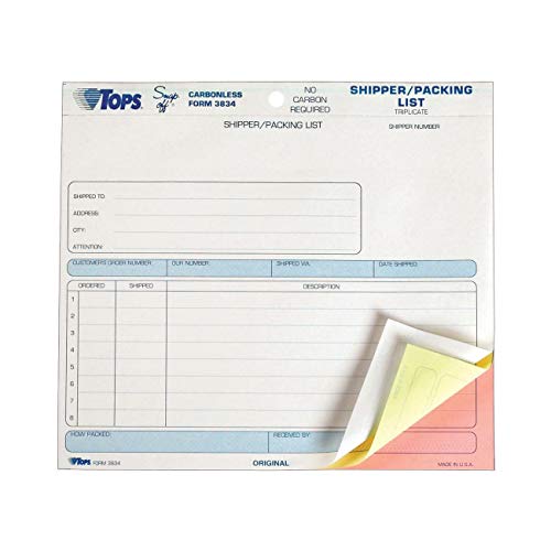 TOPS ShipperPacking List Form Triplicate Carbonless 85 x 7 Inches 50 Sets per Pack 3834 Purple White