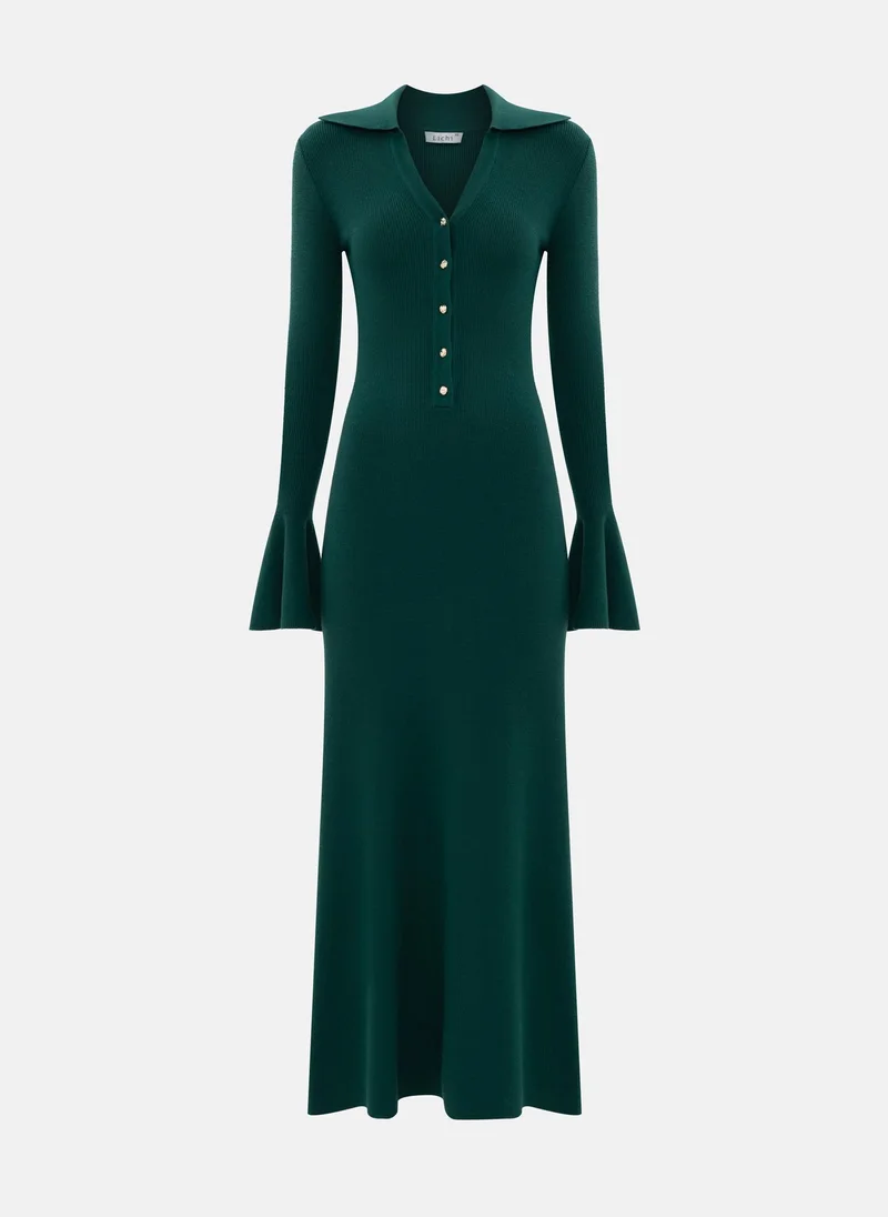 ليتشي فستان ماكسي محبوك بأزرار وأكمام واسعة