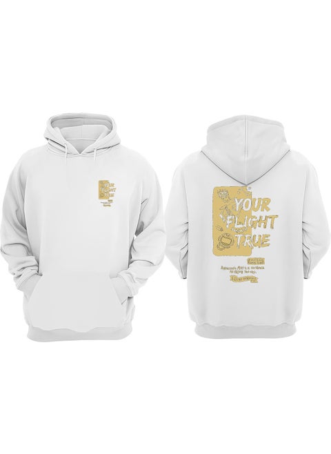 Unisex Your Flight True Design Front Back Printed Regular Fit White Sweatshirt