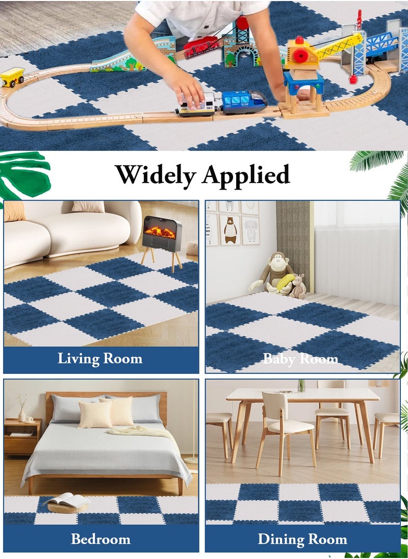 HomarKet - 16Pcs Interlocking Foam Mats, Fluffy Carpet Tiles, Plush Area Rug, Square Splicing Floor Tiles, Soft Playmat Puzzle Floor Mat for Play Room, Apricot 30*30*1cm(Blue/White) - Image 1