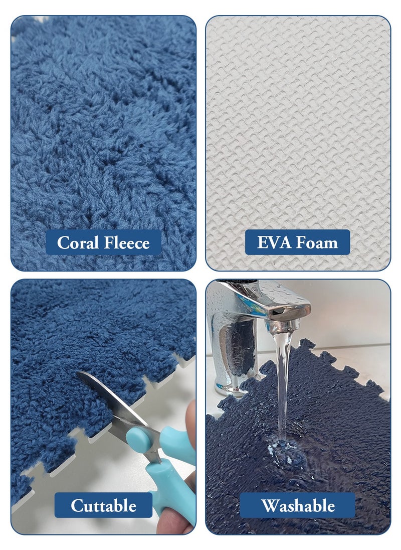 HomarKet - 16Pcs Interlocking Foam Mats, Fluffy Carpet Tiles, Plush Area Rug, Square Splicing Floor Tiles, Soft Playmat Puzzle Floor Mat for Play Room, Apricot 30*30*1cm(Blue/White) - Image 1