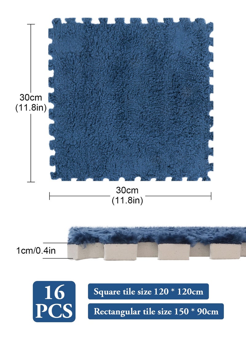 HomarKet - 16Pcs Interlocking Foam Mats, Fluffy Carpet Tiles, Plush Area Rug, Square Splicing Floor Tiles, Soft Playmat Puzzle Floor Mat for Play Room, Apricot 30*30*1cm(Blue/White) - Image 1