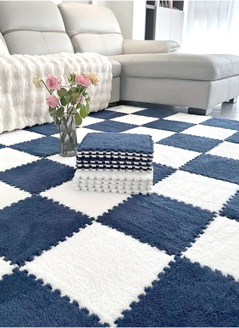 HomarKet - 16Pcs Interlocking Foam Mats, Fluffy Carpet Tiles, Plush Area Rug, Square Splicing Floor Tiles, Soft Playmat Puzzle Floor Mat for Play Room, Apricot 30*30*1cm(Blue/White) - Image 1