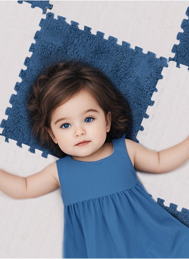 HomarKet - 16Pcs Interlocking Foam Mats, Fluffy Carpet Tiles, Plush Area Rug, Square Splicing Floor Tiles, Soft Playmat Puzzle Floor Mat for Play Room, Apricot 30*30*1cm(Blue/White) - Image 1