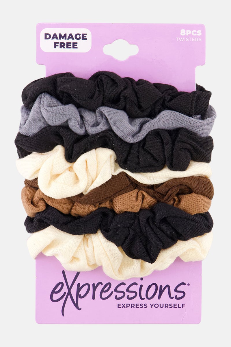 Expressions 8Pcs Fashion Hair Scrunchies, Black/Brown Combo - Image 1