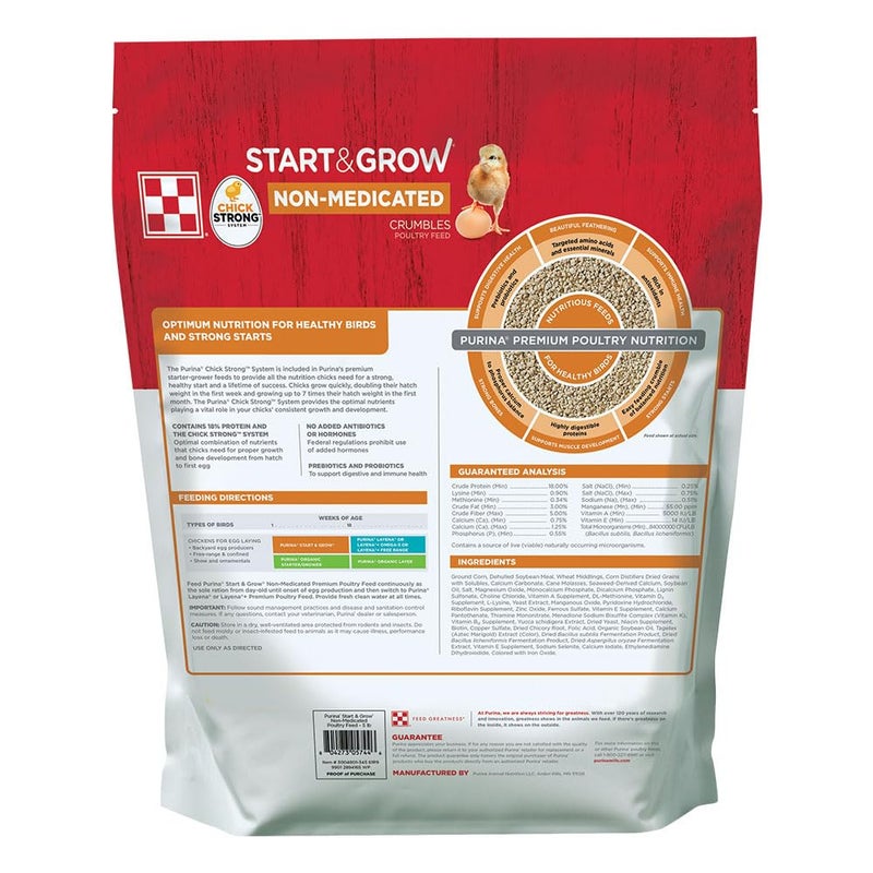 Purina Start and Grow | Non-Medicated Chick Feed Crumbles | Nutritionally Complete - 5 Pound (5 lb) Bag - Image 2