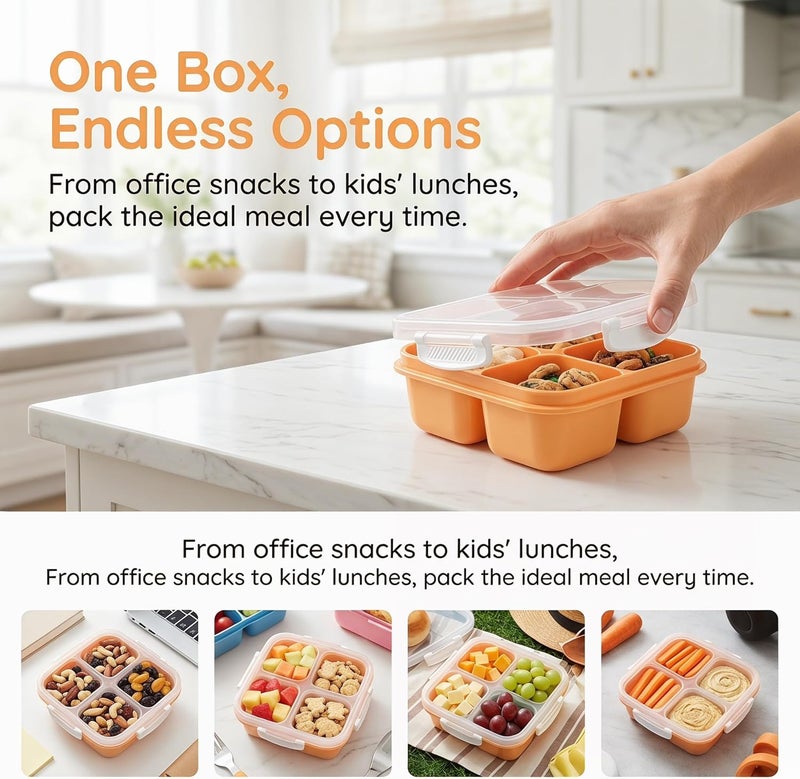 EONJOE BPA free snack containers,extra thick 4 compartments bento boxes divided Lunch food storage containers for kids adults work school travel picnics (set of 4) - Image 4