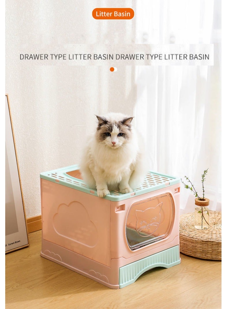 LIMOS Large Foldable Cat Litter Box with Lid and Kitty Litter Scoop Drawer Front Entry & Top Exit Covered Kitten Box - Image 3