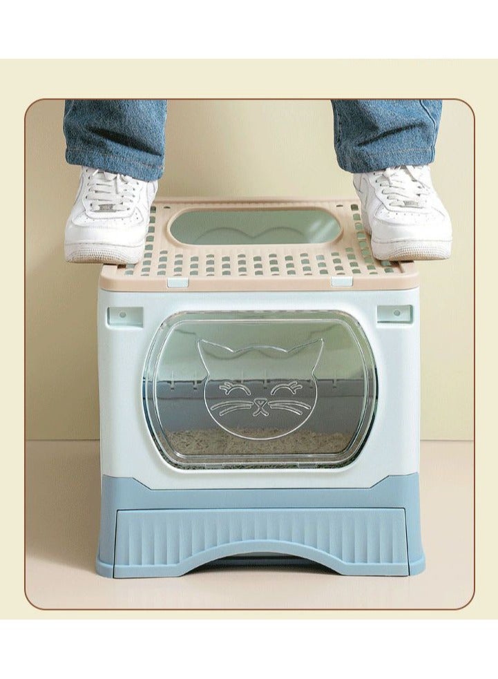 LIMOS Large Foldable Cat Litter Box with Lid and Kitty Litter Scoop Drawer Front Entry & Top Exit Covered Kitten Box - Image 4