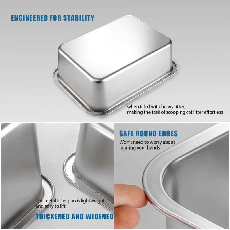 Tondid Stainless Steel Cat Litter Box, Metal High Sided Kitty Large Litter Box Pan,Non-Sticky, Easy to Clean, Pet Toilet Supplies for Kitten, Rabbit (Silver, 17.7" x13.8" x6") - Image 5