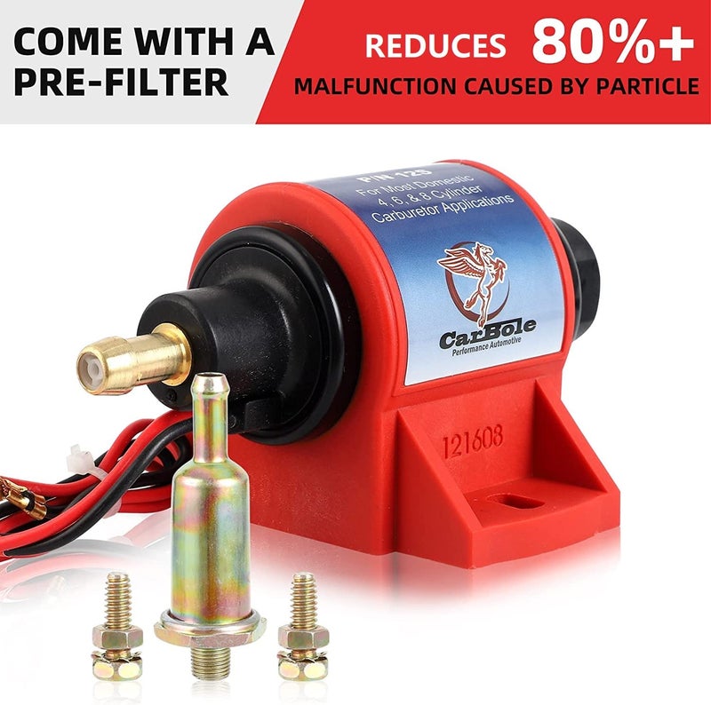 CarBole مضخة وقود كهربائية صغيرة من كار بول 5/16 بوصة مدخل ومخرج 12 فولت 1-2 أمبير 35 جالون في الساعة 4-7 رطل لكل بوصة مربعة ضغط تشغيل الوقود - Image 3