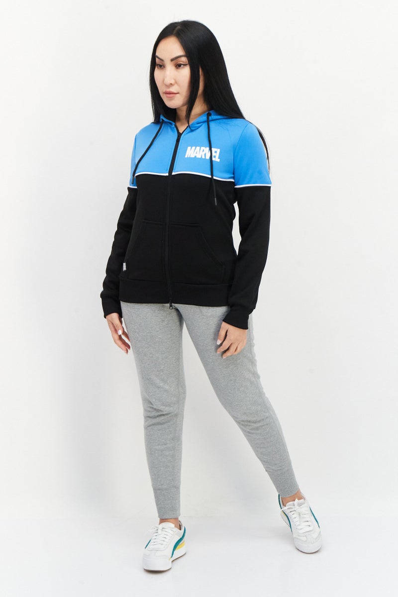 DIFUZED Marvel x Difuzed Women Hooded Long Sleeve Full Zip Graphic Print Sweatshirt, Light Blue - Image 4