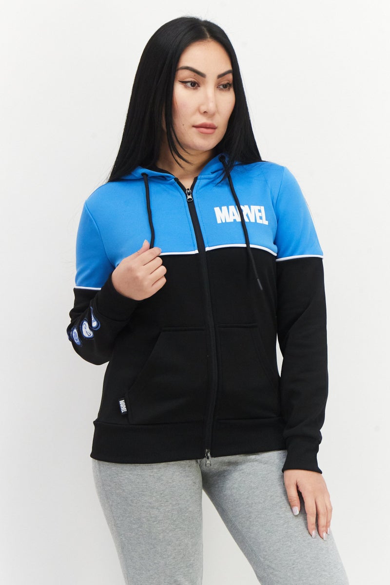 DIFUZED Marvel x Difuzed Women Hooded Long Sleeve Full Zip Graphic Print Sweatshirt, Light Blue - Image 1