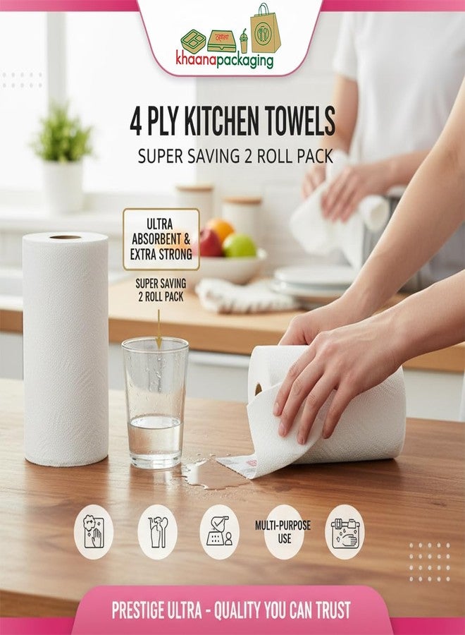 Khaana Packaging Prestige 4 Ply Kitchen Tissue Rolls by Khaana Packaging - 120 Pulls (60 Towels x 2 Rolls) | 100% Natural Virgin Cellulose Fiber | Ultra Soft, Strong & Highly Absorbent Paper Towels, Kitchen Towel - Image 3