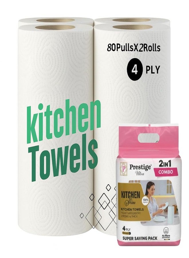 Khaana Packaging Prestige 4 Ply Kitchen Tissue Rolls by Khaana Packaging - 120 Pulls (60 Towels x 2 Rolls) | 100% Natural Virgin Cellulose Fiber | Ultra Soft, Strong & Highly Absorbent Paper Towels, Kitchen Towel - Image 1